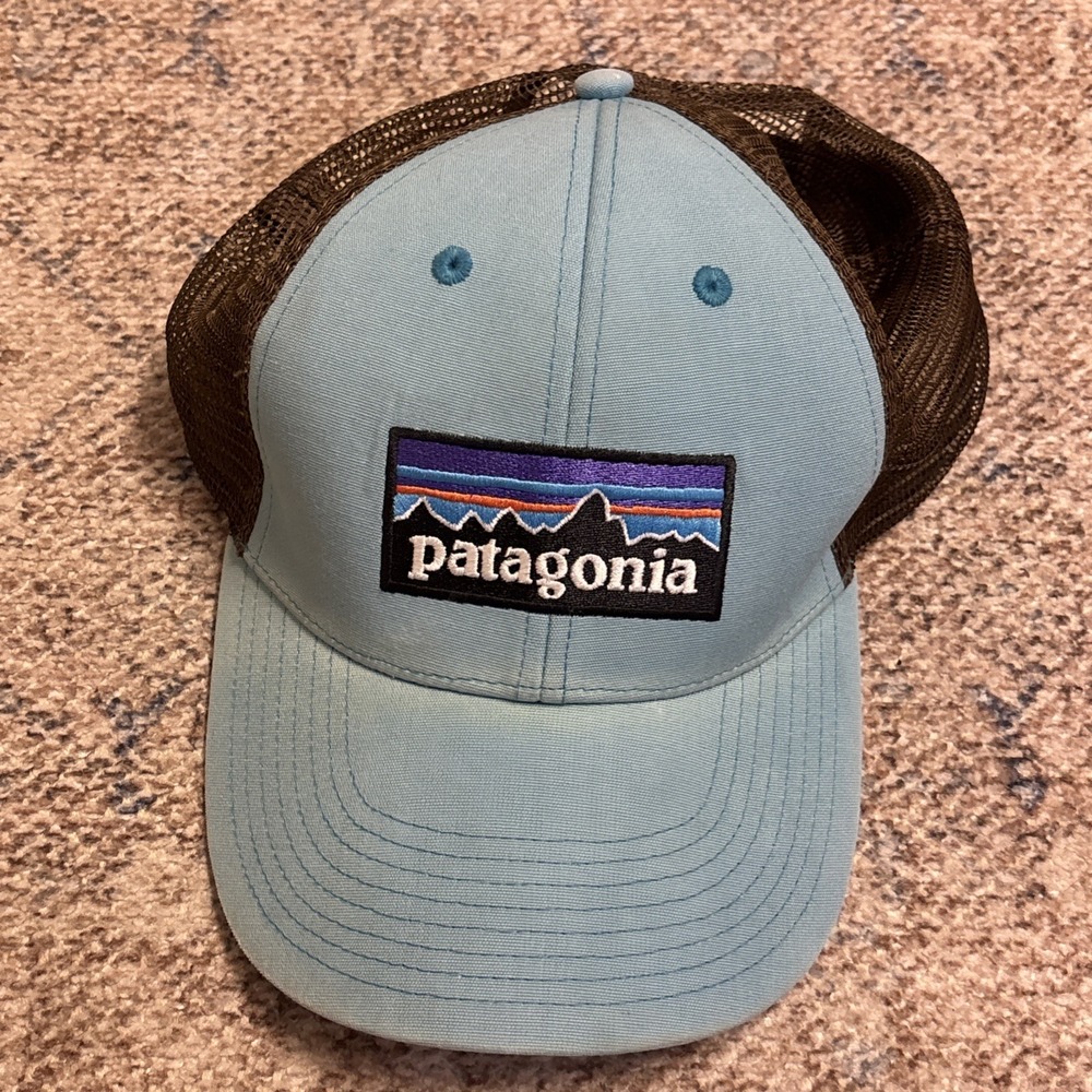 Vintage Patagonia Hat‎ cap  Mountain Logo Mesh Snapback Trucker gray blue